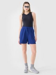4F Spodenki dresowe damskie - granatowe S. Niebieskie szorty 4f, bez wzorów, z bawełny, sportowe. W wyprzedaży za 59.99 zł.