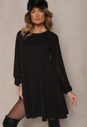 Czarna Rozkloszowana Sukienka z Bufiastymi Rękawami z Siateczki Edanithe. Czarne sukienki Renee, na co dzień, l, bez wzorów, eleganckie, bez kołnierzyka, bez ramiączek, mini, kopertowe. Za 74.99 zł.