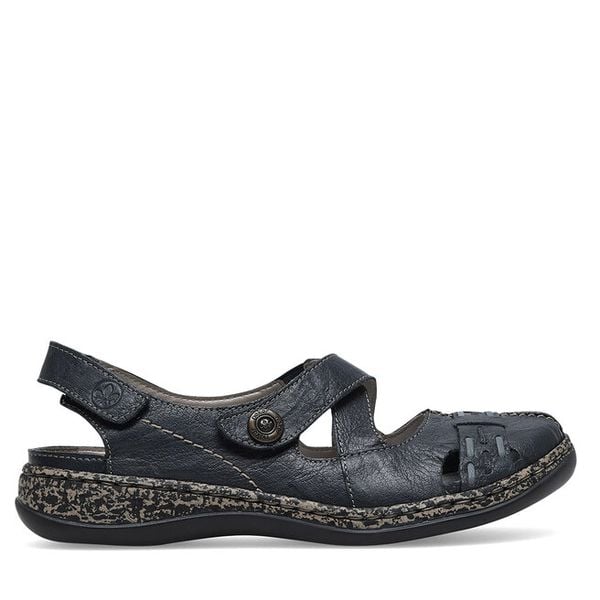 Sandały Rieker. Niebieskie sandały Rieker, bez wzorów, bez obcasa, na płaskiej podeszwie, bez zapięcia. Za 339.99 zł.