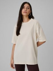 4F T-shirt loose gładki damski - beżowy S. Brązowe t-shirty 4f, s, bez wzorów, z bawełny, bez kołnierzyka, bez ramiączek. Za 59.99 zł.