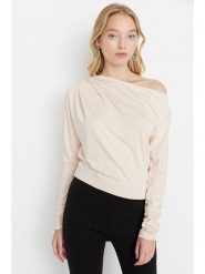 Trendyol Koszulka w kolorze kremowym rozmiar: S. Brązowe bluzki Trendyol, s, bez wzorów, bez kołnierzyka, bez ramiączek. Za 52.99 zł.