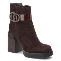 Bordowe Botki Filippo Eleganckie Obuwie Damskie. Czerwone botki Filippo, na zimę, bez wzorów, z materiału, bez obcasa, na obcasie, bez zapięcia. Za 246.99 zł.