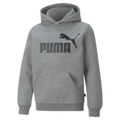Młodzieżowa bluza z kapturem z dużym logo Essentials PUMA Medium Gray Heather. Szara bluzy Puma, m, bez wzorów, z kapturem. Za 157.10 zł.