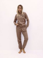 Dwuczęściowa piżama z dodatkiem bawełny - brązowy. Brązowe piżamy Reserved, bez wzorów, z bawełny, bez ramiączek. W wyprzedaży za 89.99 zł.