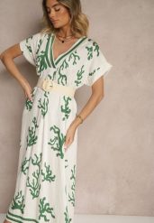 Zielono-Beżowa Pudełkowa Sukienka z Wiskozą i Lnem Sadeone. Zielone sukienki Renee, na co dzień, l, bez wzorów, z wiskozy, eleganckie, bez kołnierzyka, bez ramiączek, maxi. Za 54.99 zł.