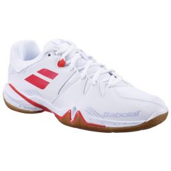 Buty do badmintona i sportów halowych damskie Babolat Shadow Spirit białe. Białe obuwie sportowe BABOLAT, z kauczuku, bez zapięcia, na fitness i siłownię. Za 409.99 zł.