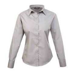 Bluzka Damska Z Długim Rękawem Z Popeliny. Szare bluzki PREMIER, bez wzorów, casualowe, bez kołnierzyka, bez ramiączek. Za 118.99 zł.