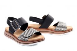 RIEKER REMONTE D1J53-02 black combination, sandały damskie. Czarne sandały Rieker Remonte, bez wzorów, bez obcasa, na koturnie, bez zapięcia. Za 379.90 zł.