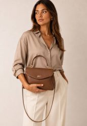 Brązowa Elegancka Torebka Listonoszka o Fasonie Kuferka z Rączką i Klapą Thexan. Brązowe torebki klasyczne Born2be, bez wzorów, z poliesteru, bez dodatków. Za 119.99 zł.