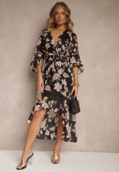 Czarna Asymetryczna Sukienka z Bawełny z Kopertowym Dekoltem i Wiązanym Paskiem Nitilira. Czarne sukienki Renee, na spotkanie biznesowe, bez wzorów, z bawełny, eleganckie, z asymetrycznym kołnierzem, bez ramiączek, midi, asymetryczne. Za 119.99 zł.
