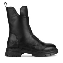 Botki Rieker. Czarne botki Rieker, bez wzorów, bez obcasa, na płaskiej podeszwie, bez zapięcia. Za 359.00 zł.