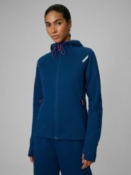 4F Bluza dresowa slim z kapturem damska - turkusowa XXL. Niebieskie bluzy 4f, xxl, bez wzorów, z dresówki, z kapturem. Za 199.99 zł.