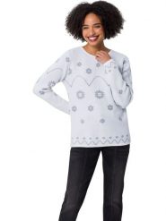 Heine Sweter w kolorze biało-szarym rozmiar: 38. Białe swetry Heine, bez wzorów, bez ramiączek. Za 78.99 zł.