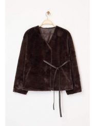 Trendyol Płaszcz pluszowy w kolorze ciemnobrązowym rozmiar: M. Brązowe płaszcze Trendyol, m, bez wzorów, bez kaptura. Za 148.96 zł.