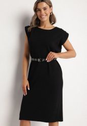 Czarna Sukienka z Wiskozą o Pudełkowym Kroju z Paskiem z Klamrą Polliviera. Czarne sukienki Born2be, na co dzień, l, bez wzorów, z wiskozy, eleganckie, bez kołnierzyka, bez ramiączek, midi. Za 99.99 zł.