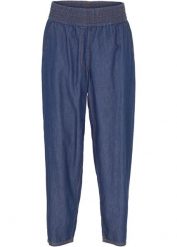 Dżinsy Mom, high waist, bawełna organiczna. Niebieskie jeansy bonprix, bez wzorów, z podwyższonym stanem. Za 117.99 zł.