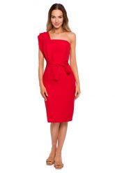 Dopasowana Sukienka na Jedno Ramię - Czerwona. Czerwone sukienki Cud Moda, l, bez wzorów, z elastanu, bez kołnierzyka, bez ramiączek, dopasowane. Za 239.90 zł.