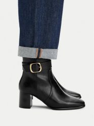 MEXX Botki CEO-26F816-2A Czarny. Czarne botki Mexx, bez wzorów, ze skóry, bez obcasa, na słupku, bez zapięcia. Za 259.99 zł.