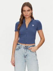Guess Bluzka V5GP25 KCRS2 Niebieski Slim Fit. Niebieskie bluzki Guess, xxs, z aplikacjami, z wiskozy, bez kołnierzyka, bez ramiączek. Za 169.99 zł.