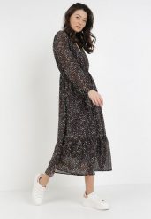 Granatowa Sukienka Fullshout. Niebieskie sukienki Born2be, l, bez wzorów, bez kołnierzyka, bez ramiączek, midi, rozkloszowane. Za 59.99 zł.