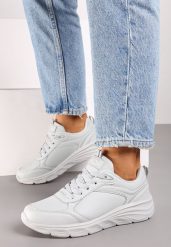 Jasnoszare Casualowe Buty Sportowe Sneakersy na Płaskiej Tłoczonej Podeszwie Velanitta. Szare obuwie sportowe Renee, z jeansu, bez zapięcia. Za 129.99 zł.