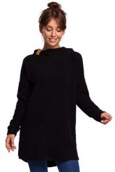 Czarna Nierozpinana Asymetryczna Bluza z Kapturem. Czarne bluzy MOE, l, bez wzorów, z bawełny, z kapturem. Za 253.90 zł.