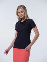 LUHTA Koszulka polo "Kivimaa" w kolorze granatowym rozmiar: S. Niebieskie bluzki Luhta, s, bez wzorów, bez kołnierzyka, bez ramiączek. Za 92.45 zł.