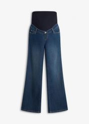 Jeansy ciążowe z bawełną organiczną, loose fit. Niebieskie jeansy bonprix, bez wzorów. Za 179.99 zł.
