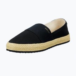 Espadryle damskie GANT Raffiaville. Czarne espadryle GANT, bez wzorów, z materiału, bez obcasa, bez zapięcia. Za 389.99 zł.