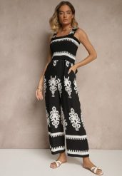 Czarny Kombinezon Wide Leg z Wiskozy na Ramiączkach Zdobiony Etnicznym Wzorem Melriti. Czarne sukienki Renee, na co dzień, m, z aplikacjami, z wiskozy, klasyczne, bez kołnierzyka, bez ramiączek. Za 64.99 zł.