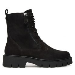 Botki Caprice. Czarne botki Caprice, bez wzorów, bez obcasa, na płaskiej podeszwie, bez zapięcia. Za 589.99 zł.