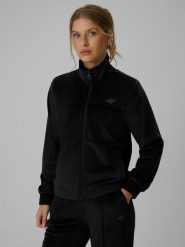 4F Bluza welurowa regular bez kaptura damska - czarna XS. Czarne bluzy 4f, xs, bez wzorów, z materiału, bez kaptura. Za 179.99 zł.