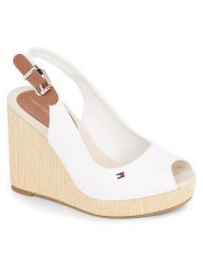 Tommy Hilfiger Sandały Iconic Elena Sling Back Wedge FW0FW04789 Écru. Sandały TOMMY HILFIGER, bez wzorów, z materiału, bez obcasa, na koturnie, bez zapięcia. Za 259.99 zł.