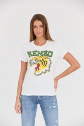 KENZO Biały damski t-shirt Tiger Varsity crewneck, Rozmiar S. Białe t-shirty Kenzo, s, bez wzorów, bez kołnierzyka, bez ramiączek. W wyprzedaży za 339.99 zł.