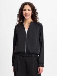Vila Bluza - VINela Kobiety Sztuczne włókno czarny, 38. Czarne bluzy Vila, bez wzorów, z materiału, bez kaptura. Za 129.95 zł.