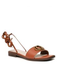 Guess Sandały Kyara Made In Italy FL6KYA ELE03 Brązowy. Brązowe sandały Guess, z aplikacjami, ze skóry, bez obcasa, na płaskiej podeszwie, bez zapięcia. Za 359.99 zł.
