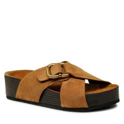 Klapki GINO ROSSI. Brązowe klapki Gino Rossi, bez wzorów, bez obcasa. Za 299.99 zł.