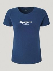 Pepe Jeans Koszulka "New Virgina" w kolorze granatowym rozmiar: L. Niebieskie bluzki Pepe Jeans, l, bez wzorów, z jeansu, bez kołnierzyka, bez ramiączek. Za 100.99 zł.
