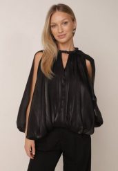 Czarna Elegancka Bluzka o Kroju Bombki z Warkoczowym Detalem Eutenis. Czarne bluzki Born2be, m, bez wzorów, z materiału, eleganckie, bez kołnierzyka, bez ramiączek. Za 139.99 zł.