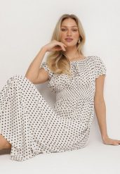 Biała Sukienka z Bawełną w Kropki Ellisla. Białe sukienki Born2be, na co dzień, l, bez wzorów, z bawełny, eleganckie, bez kołnierzyka, bez ramiączek, midi. Za 54.99 zł.