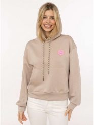 Zwillingsherz Bluza "Good Vibes Only Patch" w kolorze beżowym rozmiar: L/XL. Brązowe bluzy sportowe Zwillingsherz, l, bez wzorów, z kapturem. Za 179.22 zł.
