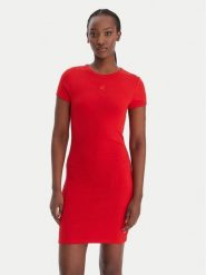 Calvin Klein Jeans Sukienka codzienna LV047B266G Czerwony Slim Fit. Czerwone sukienki Calvin Klein Jeans, na co dzień, s, bez wzorów, z bawełny, bez kołnierzyka, bez ramiączek, proste. Za 289.99 zł.