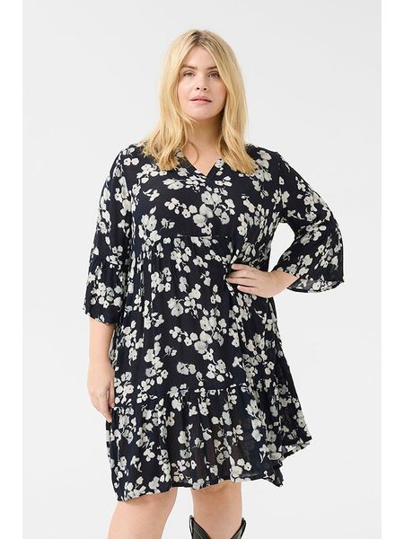 KAFFE curve Sukienka w kolorze granatowo-białym rozmiar: 50. Niebieskie sukienki KAFFE curve, bez wzorów, z wiskozy, bez kołnierzyka, bez ramiączek, mini. Za 113.99 zł.