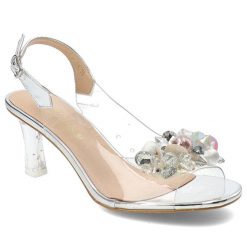 Srebrne Sandały S.Barski Eleganckie Obuwie Damskie. Szare sandały S.BARSKI, z aplikacjami, z materiału, eleganckie, bez obcasa, na obcasie, bez zapięcia. Za 149.00 zł.