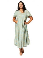 Aller Simplement Sukienka w kolorze niebiesko-zielonym rozmiar: 54-58. Niebieskie sukienki Aller Simplement, bez wzorów, klasyczne, bez kołnierzyka, bez ramiączek, maxi. Za 56.99 zł.