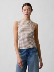 GAP Top w kolorze jasnobrązowo-białym rozmiar: S. Brązowe topy GAP, s, bez wzorów, bez kołnierzyka, bez ramiączek. Za 53.17 zł.