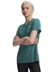 Under Armour Koszulka sportowa "Twist" w kolorze zielonym rozmiar: S. Zielone koszulki sportowe Under Armour, bez wzorów, z materiału, bez ramiączek, outdoorowe. Za 82.95 zł.