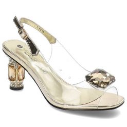 Złote Stylowe Sandały Sca'Viola Luksusowe Obuwie Damskie. Żółte sandały Sca'viola, z aplikacjami, eleganckie, bez obcasa, na obcasie, bez zapięcia. Za 439.00 zł.