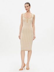 Elisabetta Franchi Sukienka dzianinowa AM-55Z-41E2-V460 Beżowy Slim Fit. Brązowe sukienki Elisabetta Franchi, bez wzorów, z dzianiny, bez kołnierzyka, bez ramiączek. Za 979.99 zł.