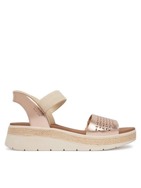 Skechers Sandały Bobs Sun Ray 114415/RSGD Złoty. Żółte sandały Skechers, bez wzorów, ze skóry, bez obcasa, na płaskiej podeszwie, bez zapięcia. Za 218.99 zł.